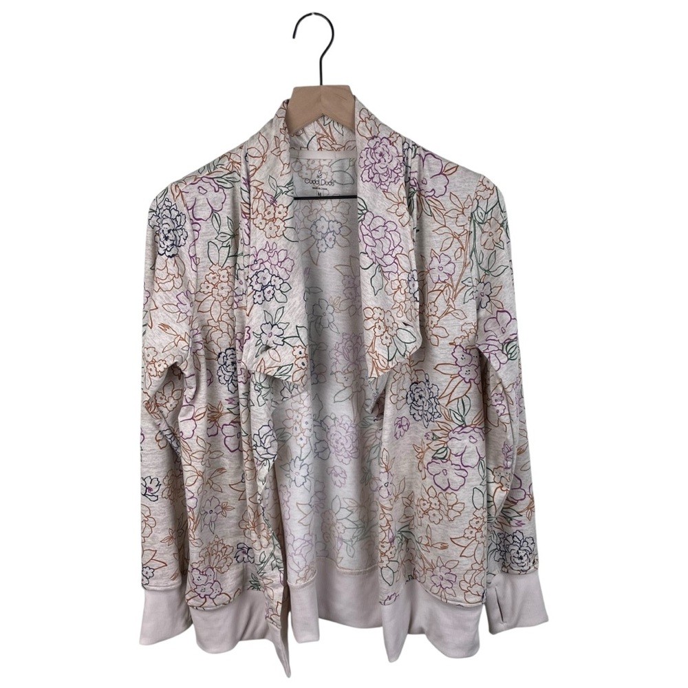 Cuddl Duds Lightweight Comfort Drape Front Cardigan Multicolor Floral Medium